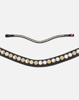 Detailfoto Trense Ilona in Schwarz mit Chrombeschlägen: geschwungenes Stirnband mit hellen Swarovski® Kristallen
