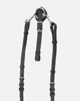 Detailfoto Schlaufzügel Jessica aus antiallergenem Secu-Material in Schwarz mit Chrombeschlägen