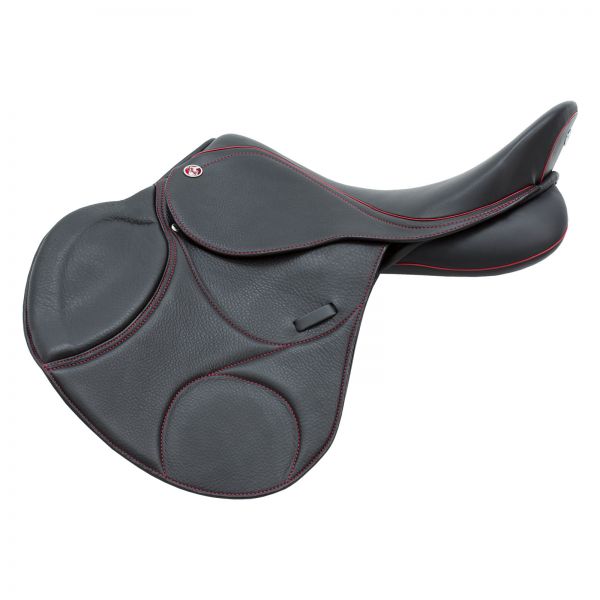 Jump Saddle Jana - black with red contrasting seam and piping