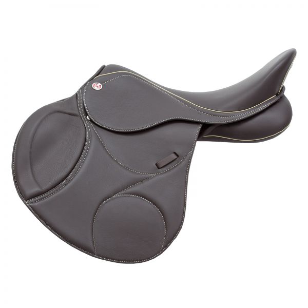 Jump Saddle Jana - brown with contrasting seam and piping in cream