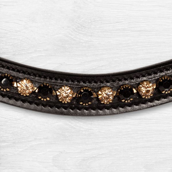Curved browband with black and golden crystals