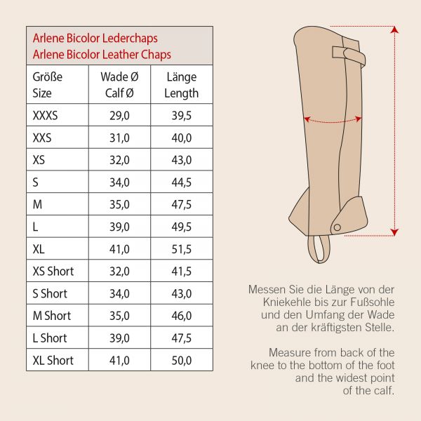Measurements of Arlene Bicolor Chaps