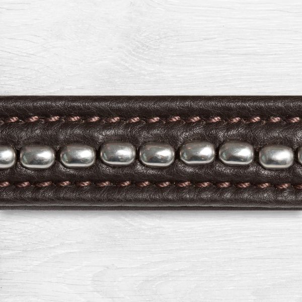 Brown browband with with silver-coloured metal beads