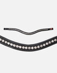 Detailfoto Trense Kieffer Ultrasoft® Amy Shine mit Lack in Schwarz mit Chrombeschlägen: geschwungenes Stirnband mit weißen Kristallen