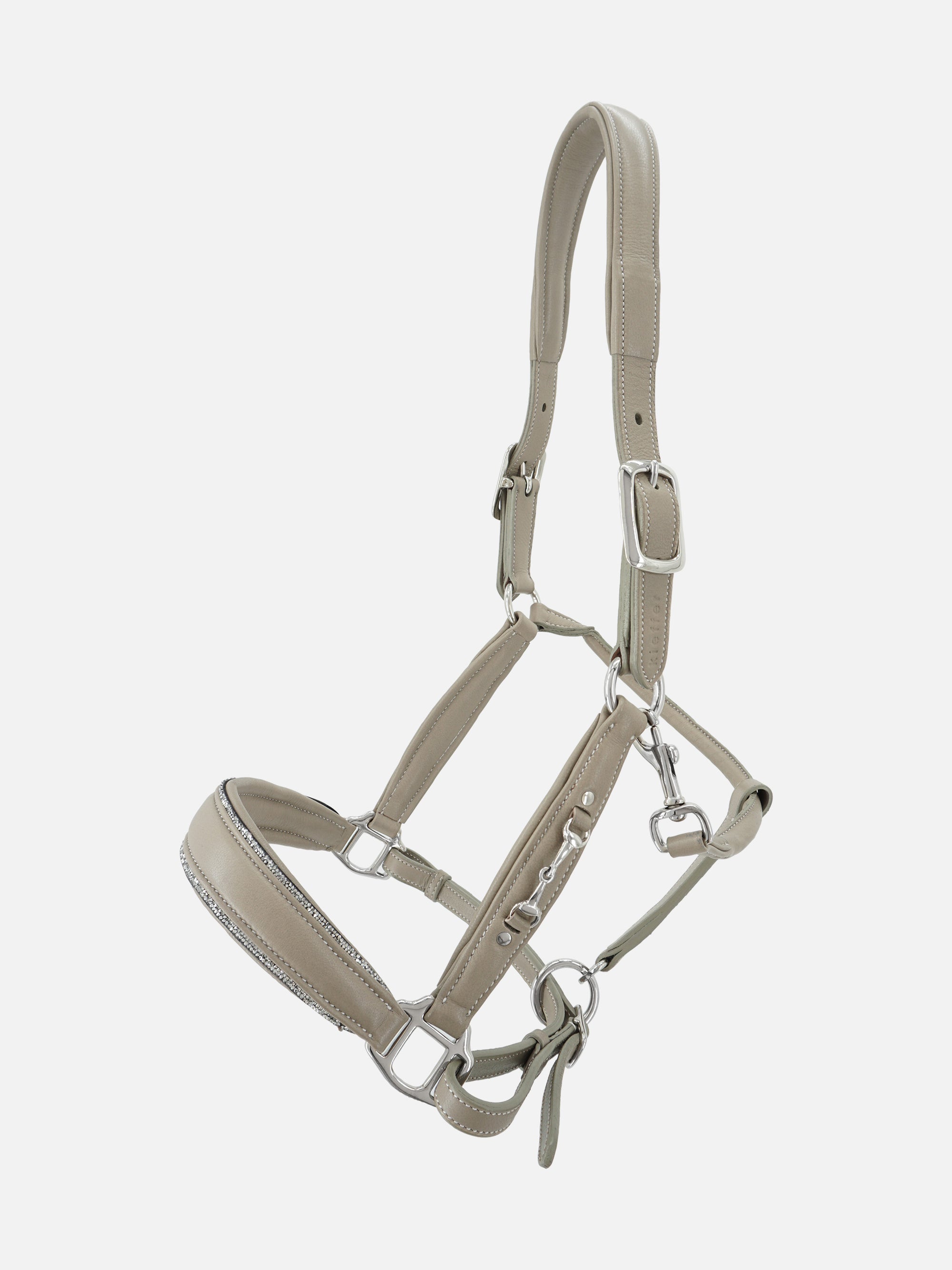 Leder-Stallhalfter Kieffer Ultrasoft® Horsebit in Taupe mit Chrombeschlägen und Glitzerbiese
