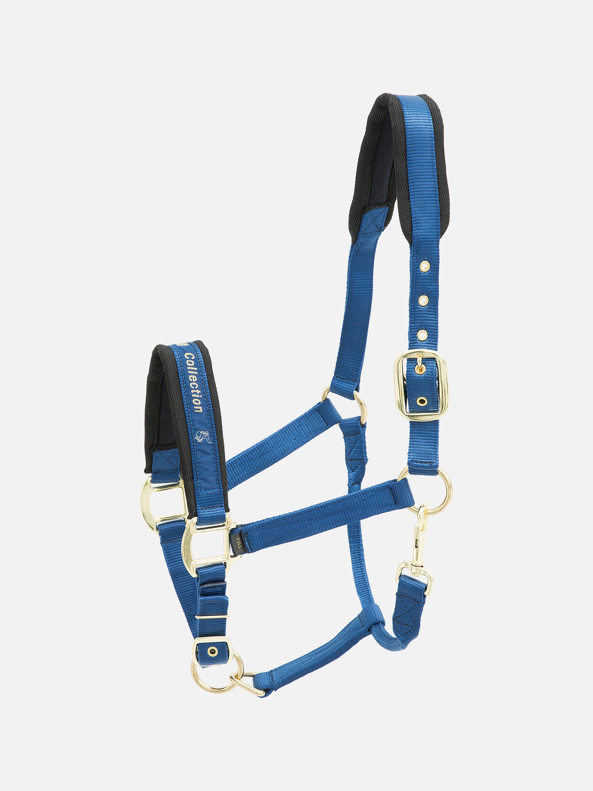 Nylon-Stallhalfter Collection in Blau mit messingfarbenen Beschlägen