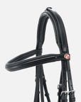 Detailfoto von Stirnband und Genickstück der Kandare Ergonomic Line II in Schwarz