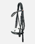 Kandare Paris in Schwarz mit weißer Unterlegung, schwarzem Lack-Reithalfter und weißen Swarovski® Kristallen und Chrombeschlägen